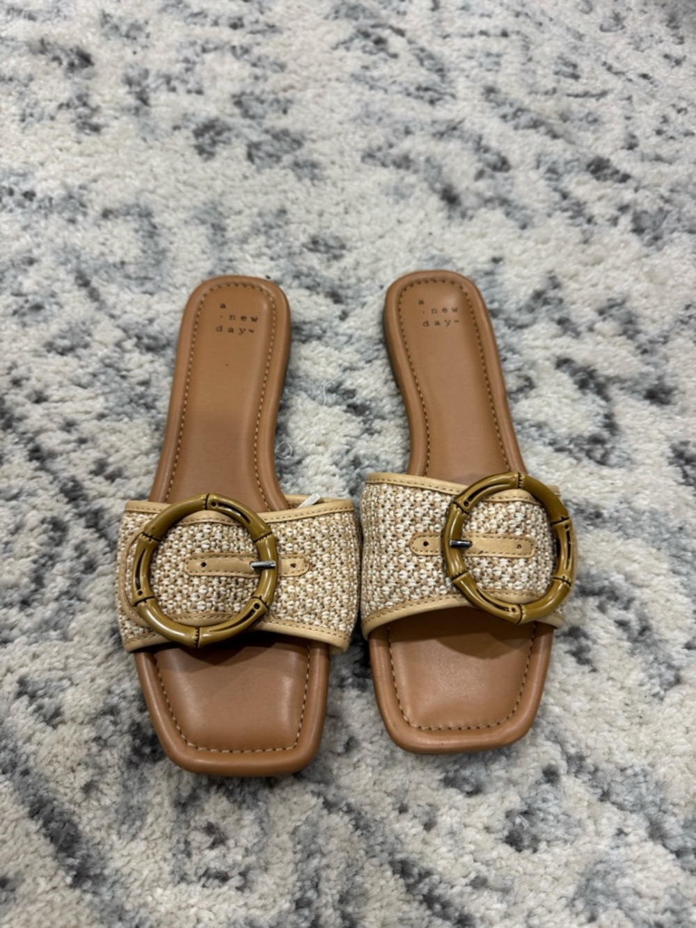 a new day Tan Woven Slide Sandals with Gold Buckle